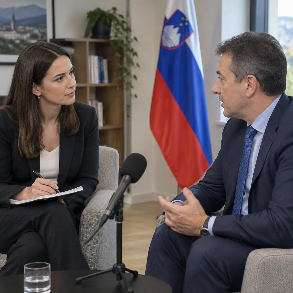 Two people conducting a recorded interview with a microphone